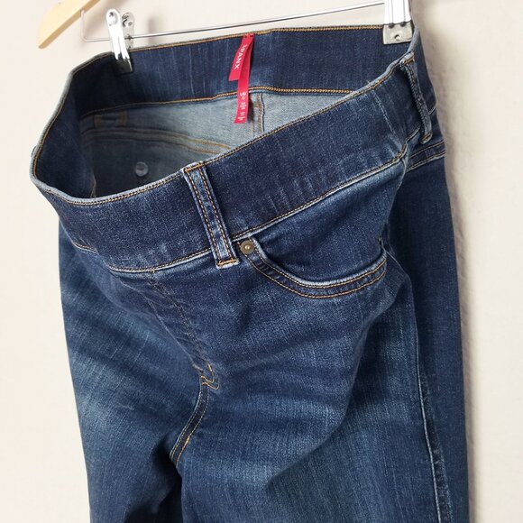 Spanx Flare Jeans Midnight Blue Shade Pull On Stretch High Waist L Petite $148 - Picture 11 of 16